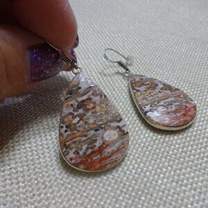 National LEOPARDSKIN JASPER Handmade Sterling 925 Dangle Earrings #459C